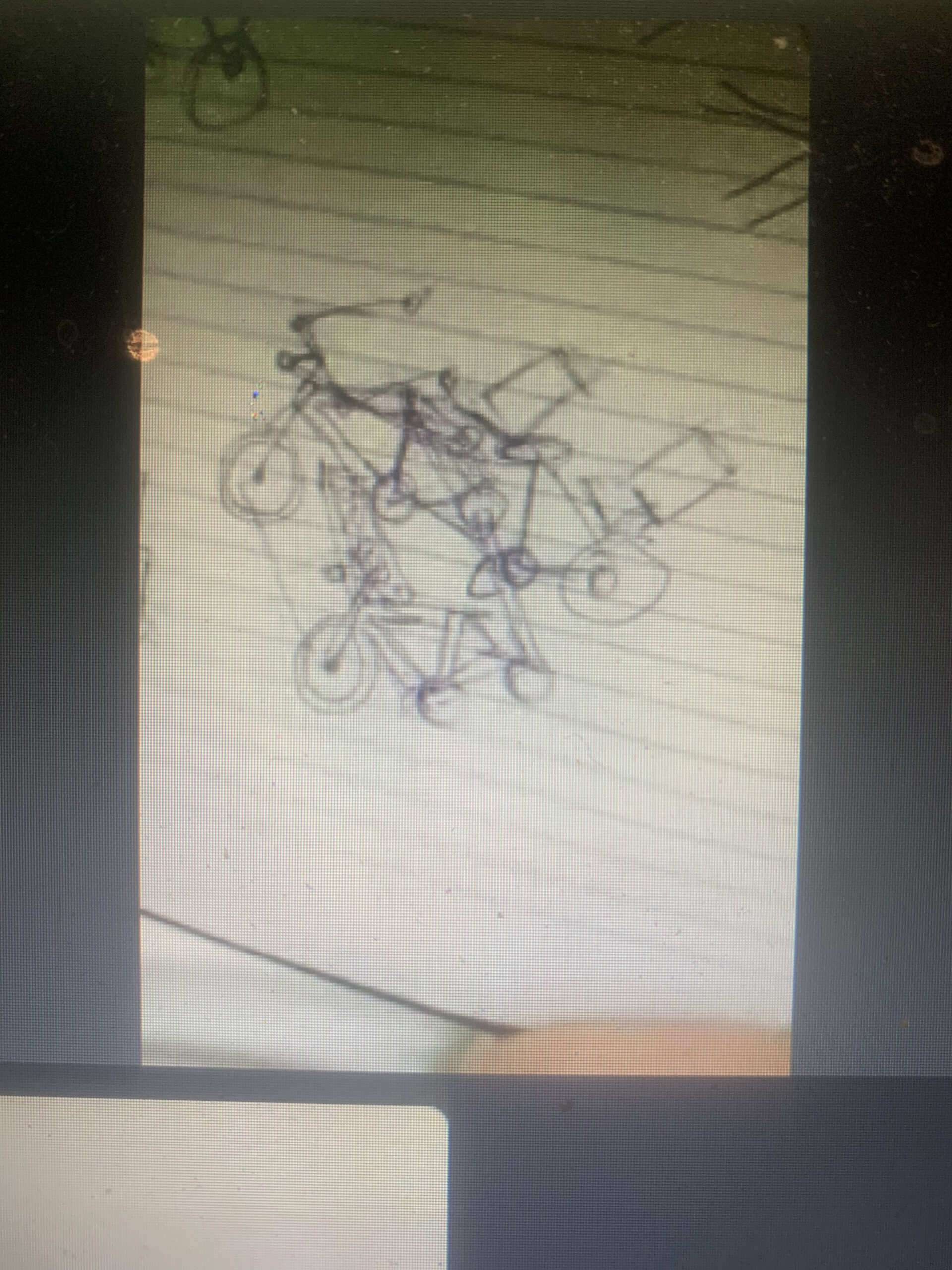 Hand sketch of the original tricycle design. Basically incomprehensible